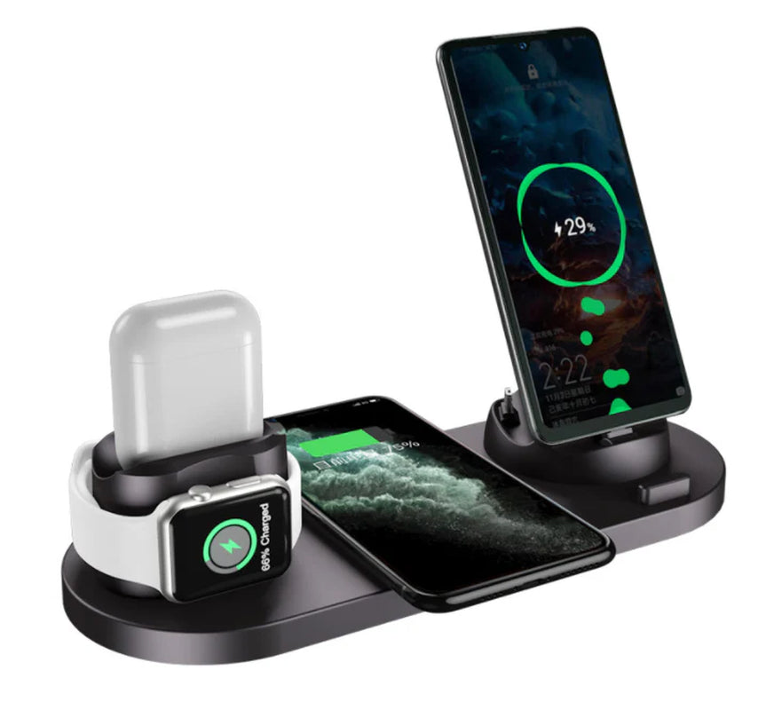 Multi Device Charging Hub for Smartphones Quick Charge Pad for Phone Watch 6 in 1 Wireless Dock Station