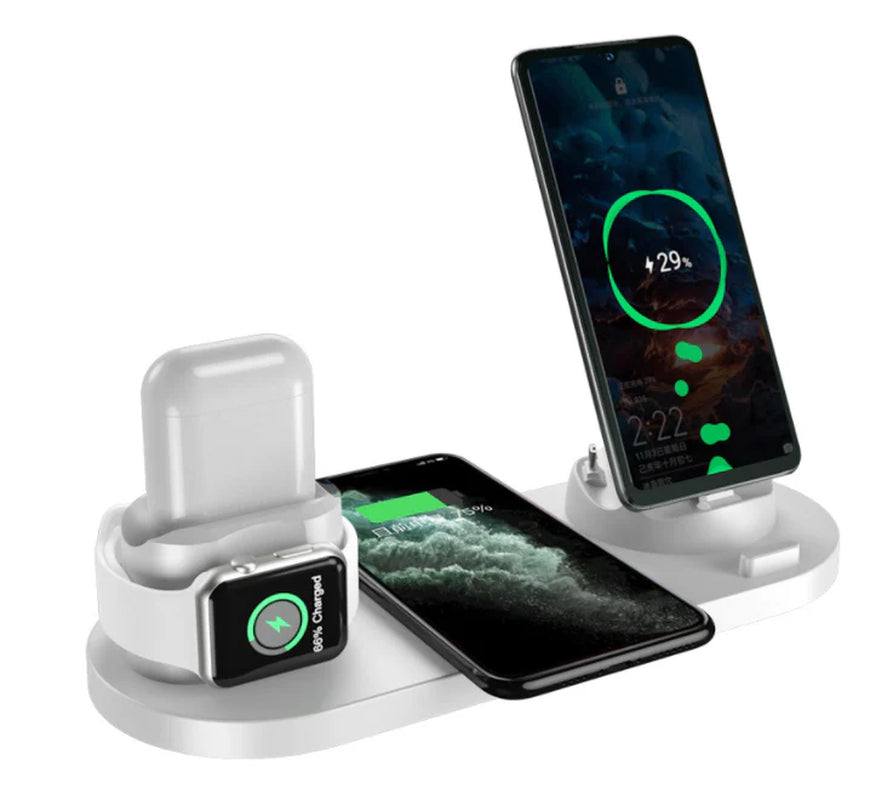 Multi Device Charging Hub for Smartphones Quick Charge Pad for Phone Watch 6 in 1 Wireless Dock Station
