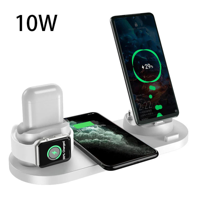 Multi Device Charging Hub for Smartphones Quick Charge Pad for Phone Watch 6 in 1 Wireless Dock Station