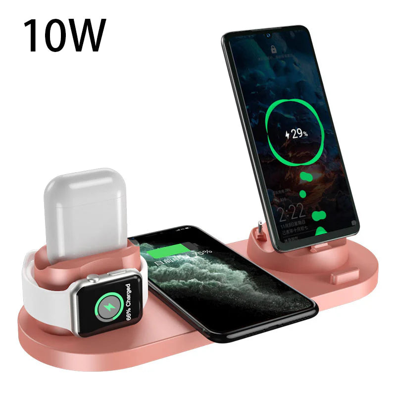 Multi Device Charging Hub for Smartphones Quick Charge Pad for Phone Watch 6 in 1 Wireless Dock Station
