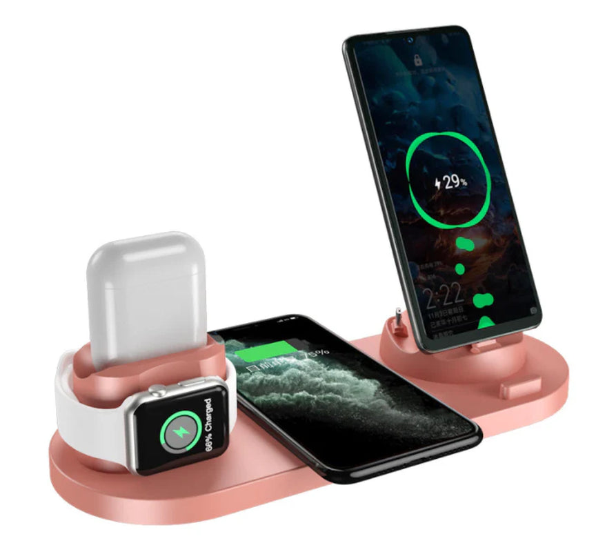 Multi Device Charging Hub for Smartphones Quick Charge Pad for Phone Watch 6 in 1 Wireless Dock Station